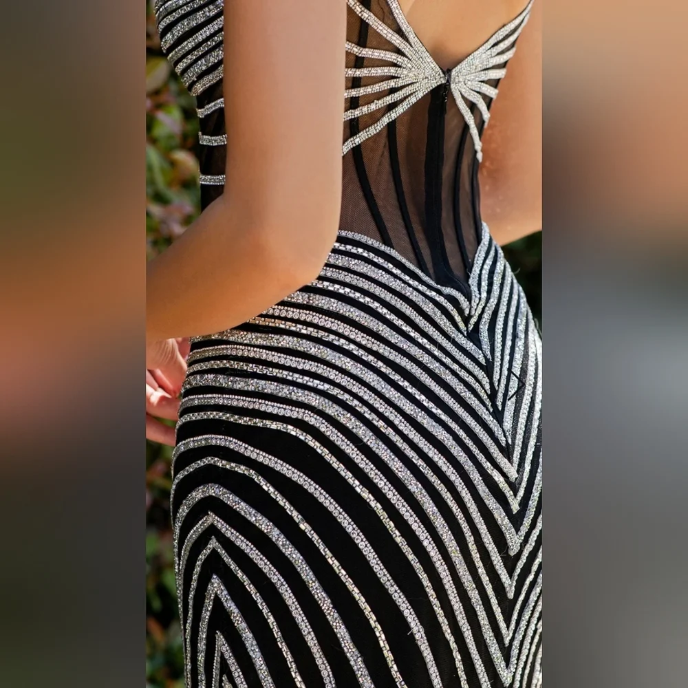 Elegant Black and Silver Evening Gown - Picture 4 of 6